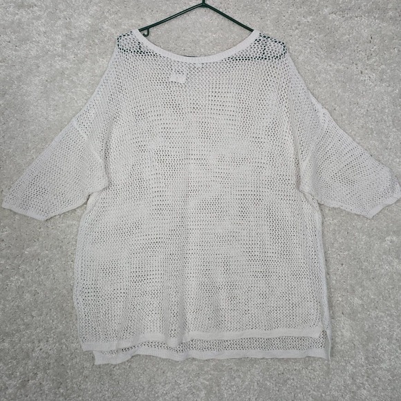 J Jill Sweater Womens 2X White Short Sleeve Open Knit Linen Cotton Coastal Beach - Picture 1 of 11